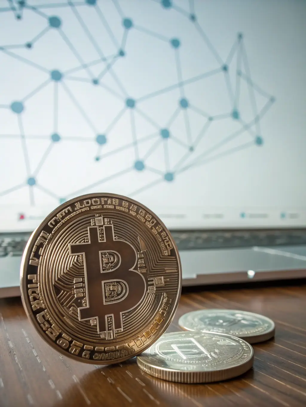 A digital rendering of a gold coin transforming into a blockchain symbol, representing the blend of traditional gold with modern digital assets at GoldMiner.