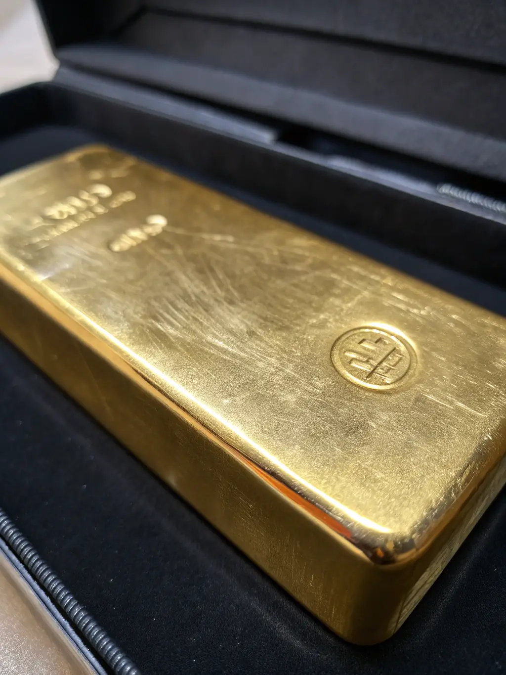 A close-up image of a stack of gold bars, reflecting light and showcasing their purity and value, symbolizing the tangible gold investments offered by GoldMiner.