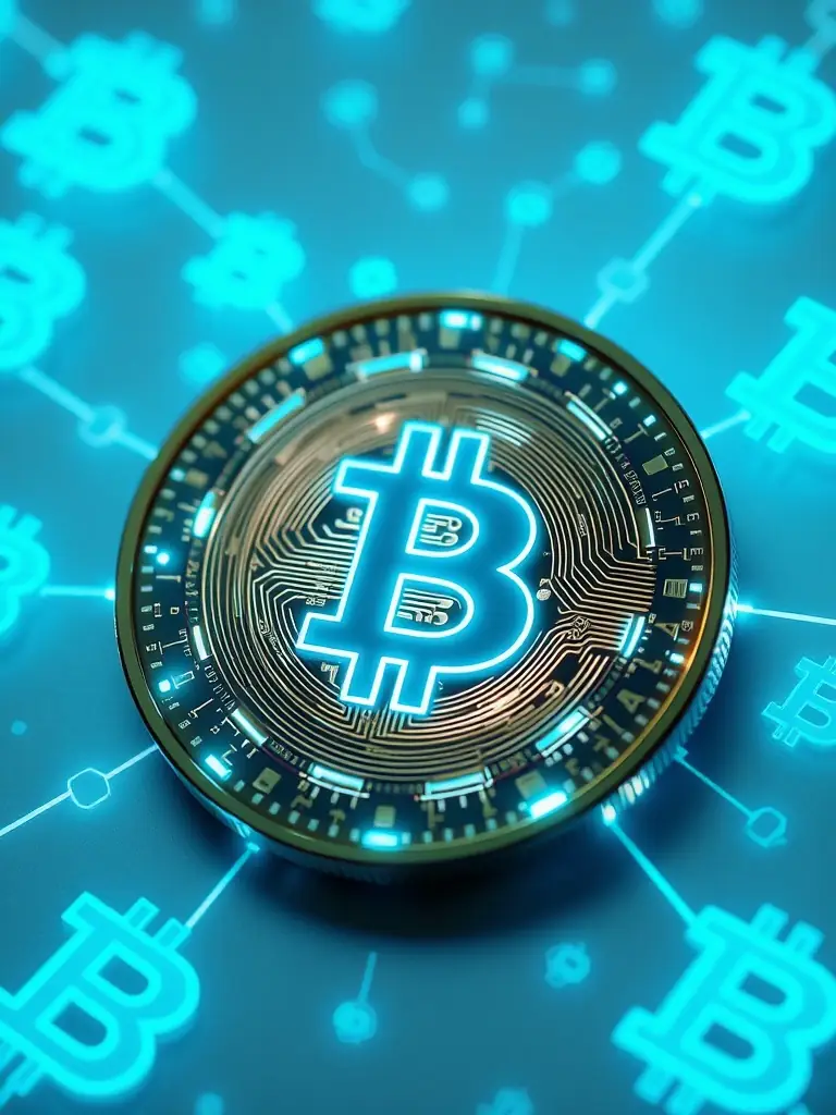 A digital illustration of a gold coin transforming into a digital currency symbol, representing the initial investment of $1700 in GoldMiner.