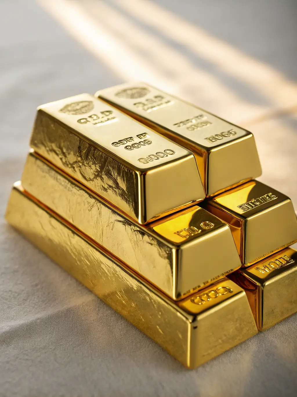 A close-up shot of gold bars stacked neatly, reflecting light, symbolizing the tangible aspect of Goldminer's investments.